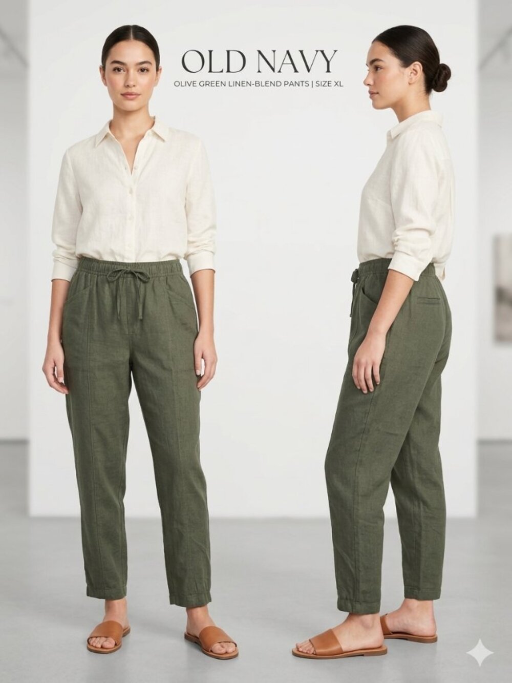 Old Navy Olive Green Linen Blend Jogger Women's Drawstring Waist Pants - Size XL